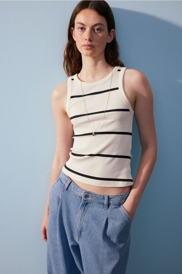 Ribbed Tank Top - White/striped - Ladies | H&M US | H&M (US + CA)