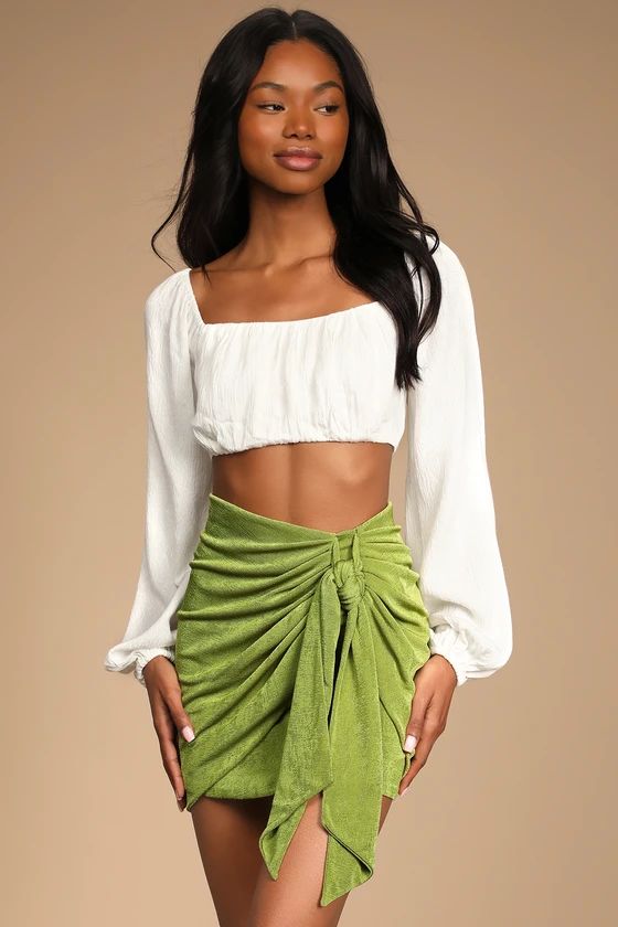 Beachside Party Shiny Green Ruched Tie-Front Mini Skirt | Lulus (US)
