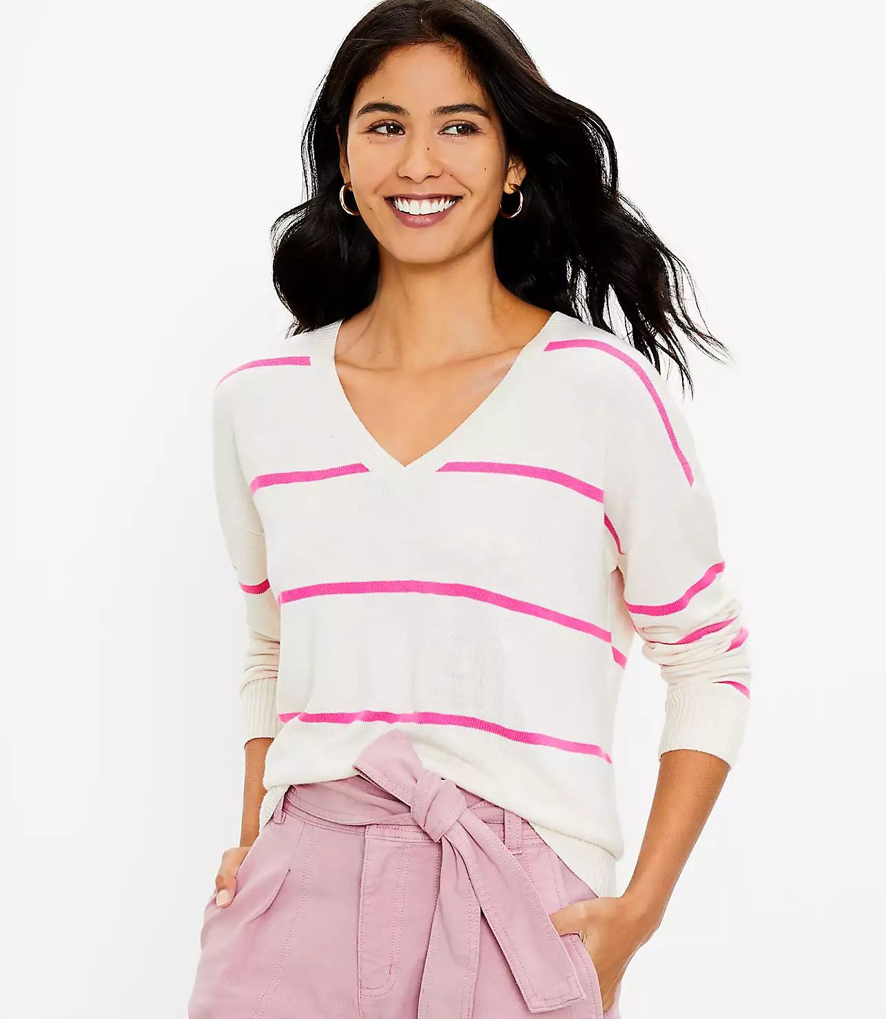 Striped V-Neck Sweater | LOFT | LOFT