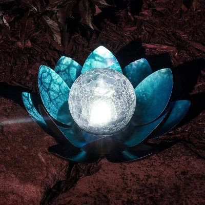 Moonelit Creations Lotus Flower Solar LED Garden Light Stake Blue | Target