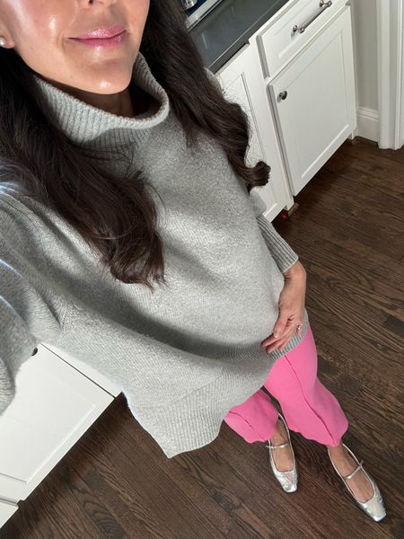 A fun work outfit. Sweater and pants are old, but I’ve linked similar styles. Love the silver flats for work and weekend

#LTKworkwear #LTKshoecrush #LTKover40