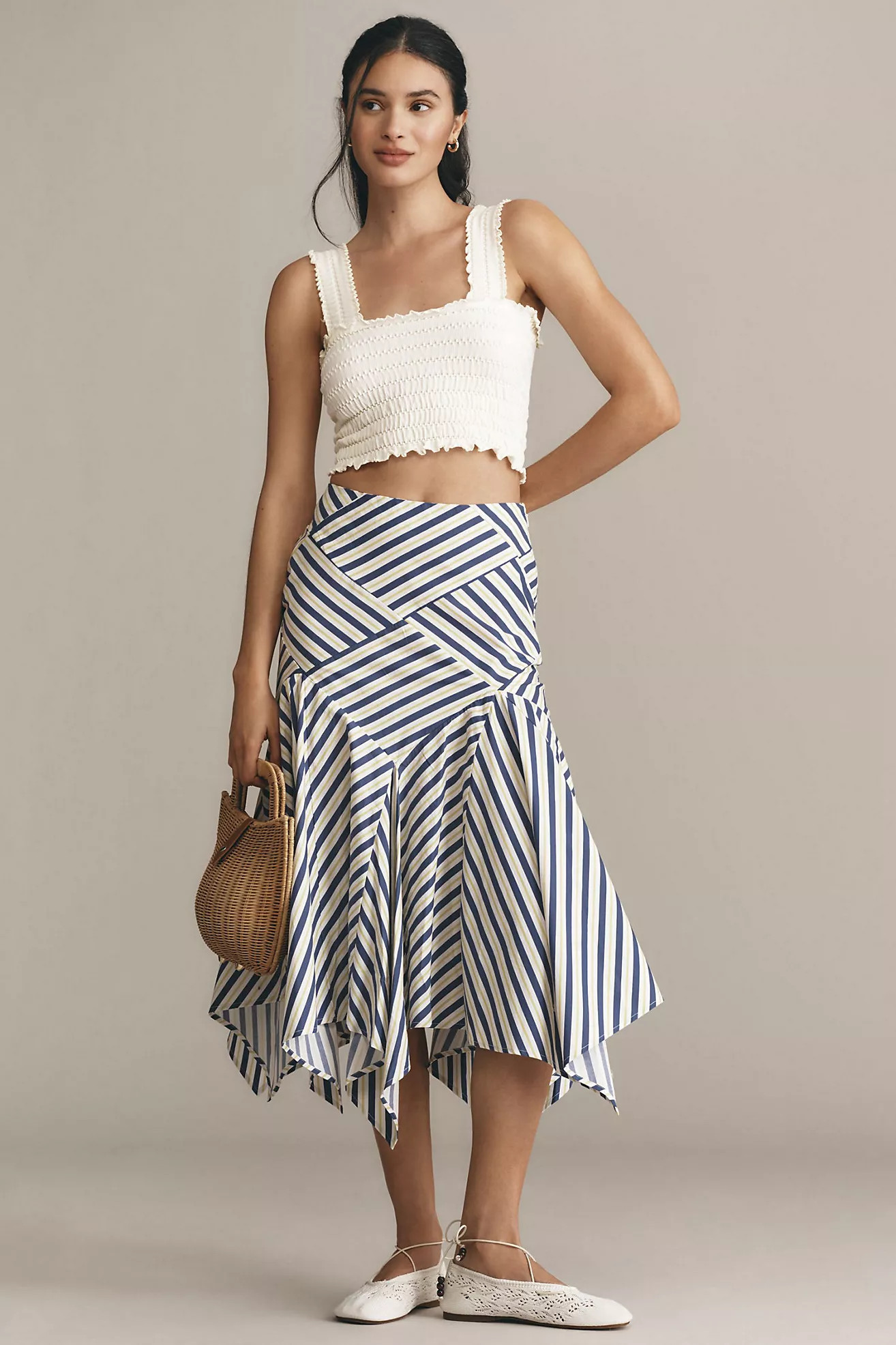 Reworked Menswear Handkerchief Midi Skirt | Anthropologie (US)