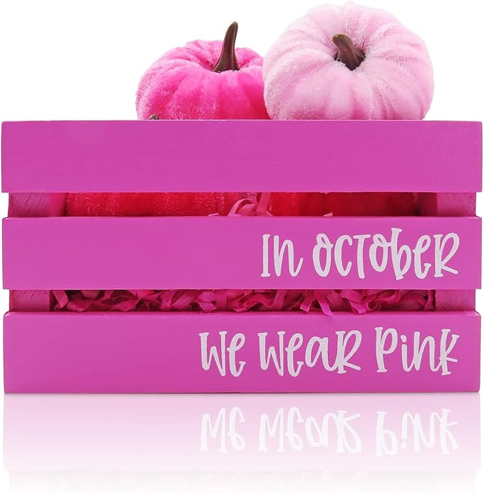 Amazon.com: Breast Cancer Tiered Tray Decor Pink Ribbon Mini Crate in October We Wear Pink Farmho... | Amazon (US)