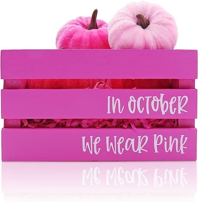 Amazon.com: Breast Cancer Tiered Tray Decor Pink Ribbon Mini Crate in October We Wear Pink Farmho... | Amazon (US)