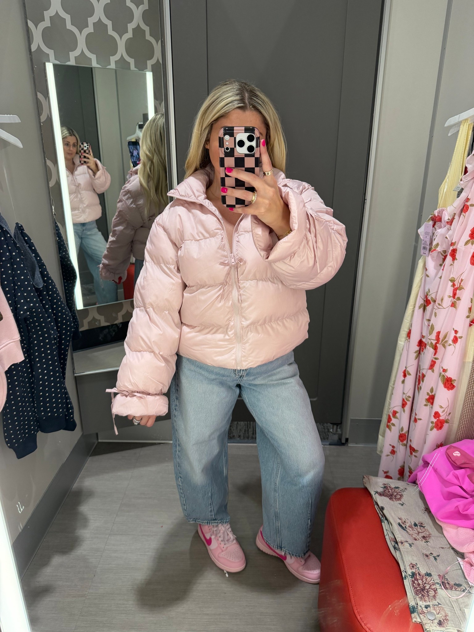 Cutest bow puffer jacket! 
Size m
Barrel jeans size 6
Pink Nike dunks
Target outfit 

#LTKootd #LTKFindsUnder100 #LTKFindsUnder50
