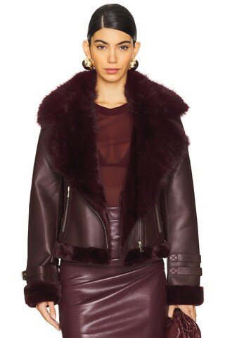 Generation Love Dion Faux Fur Moto Jacket in Malbec from Revolve.com | Revolve Clothing (Global)