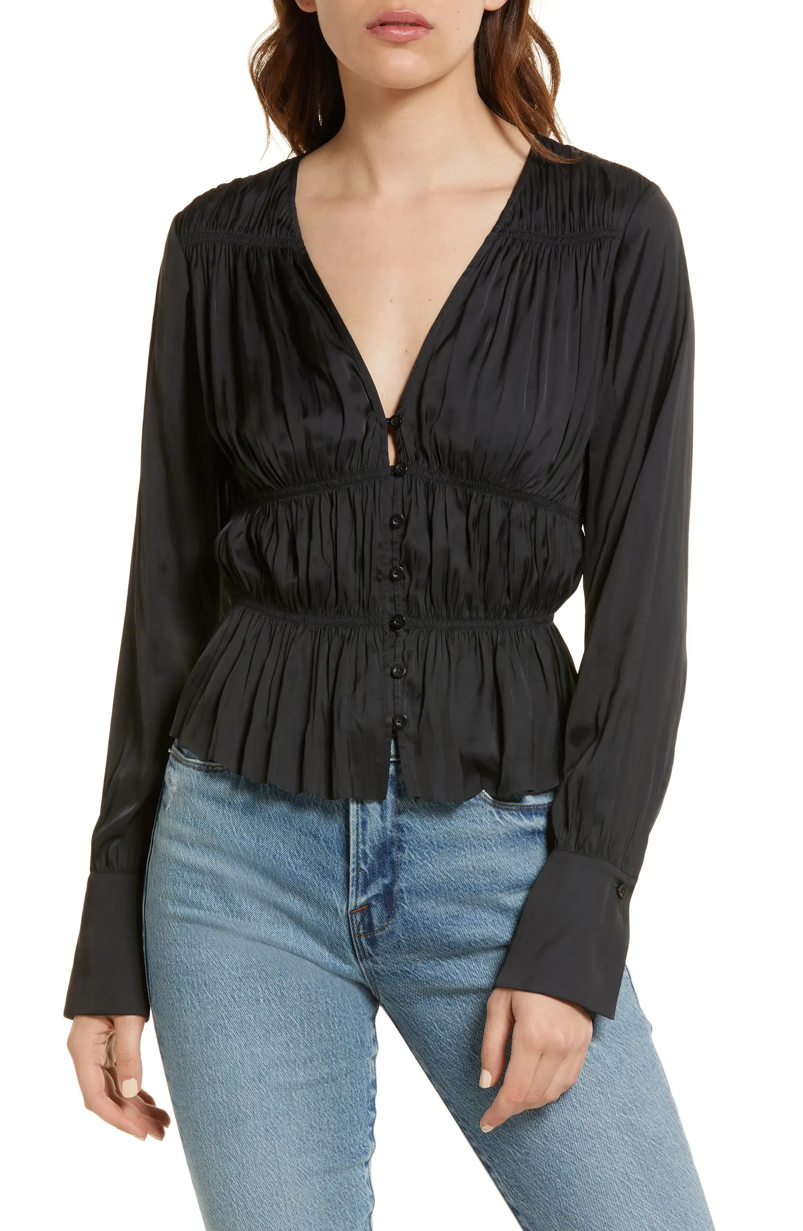 FRAME Shirred V-Neck Blouse | Nordstrom | Nordstrom Canada