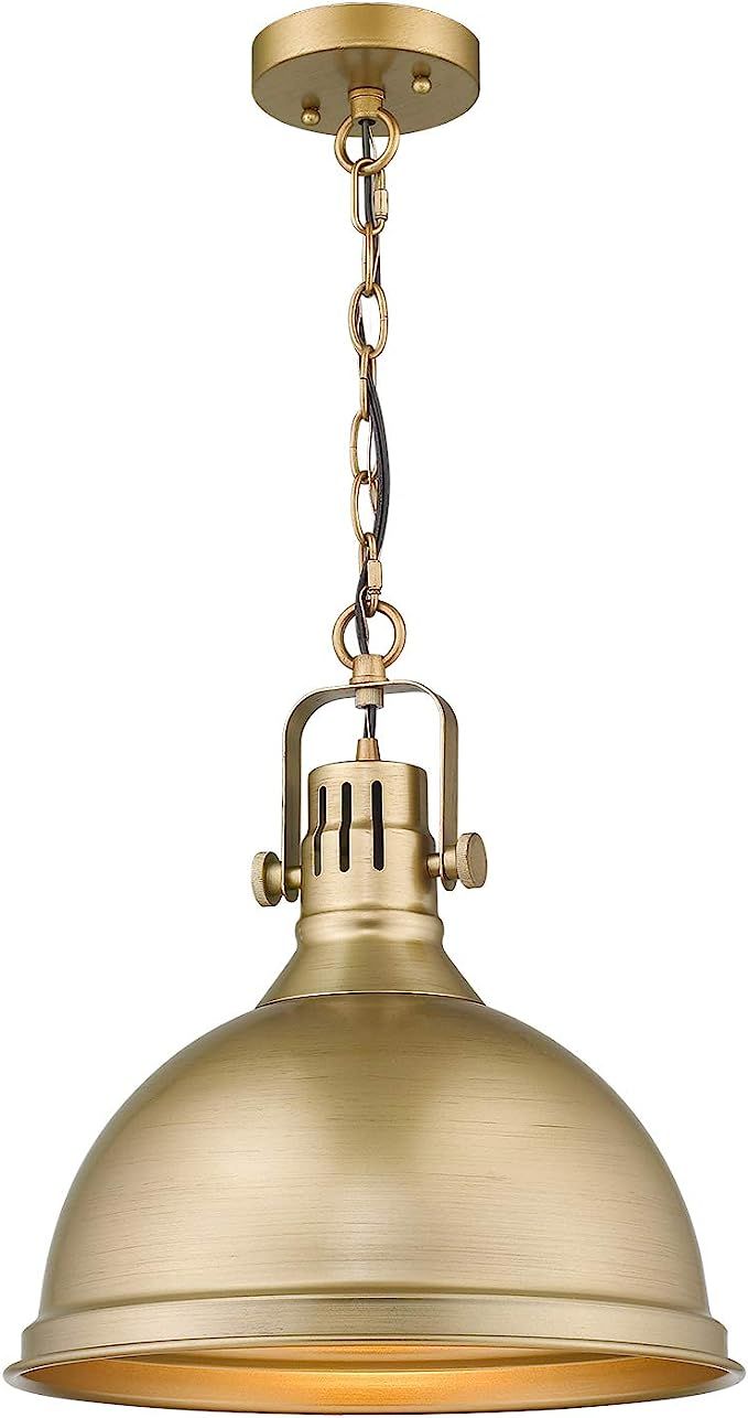 Emliviar 1-Light Farmhouse Pendant Light, 14" Industrial Metal Hanging Light Fixture, Antique Gol... | Amazon (US)