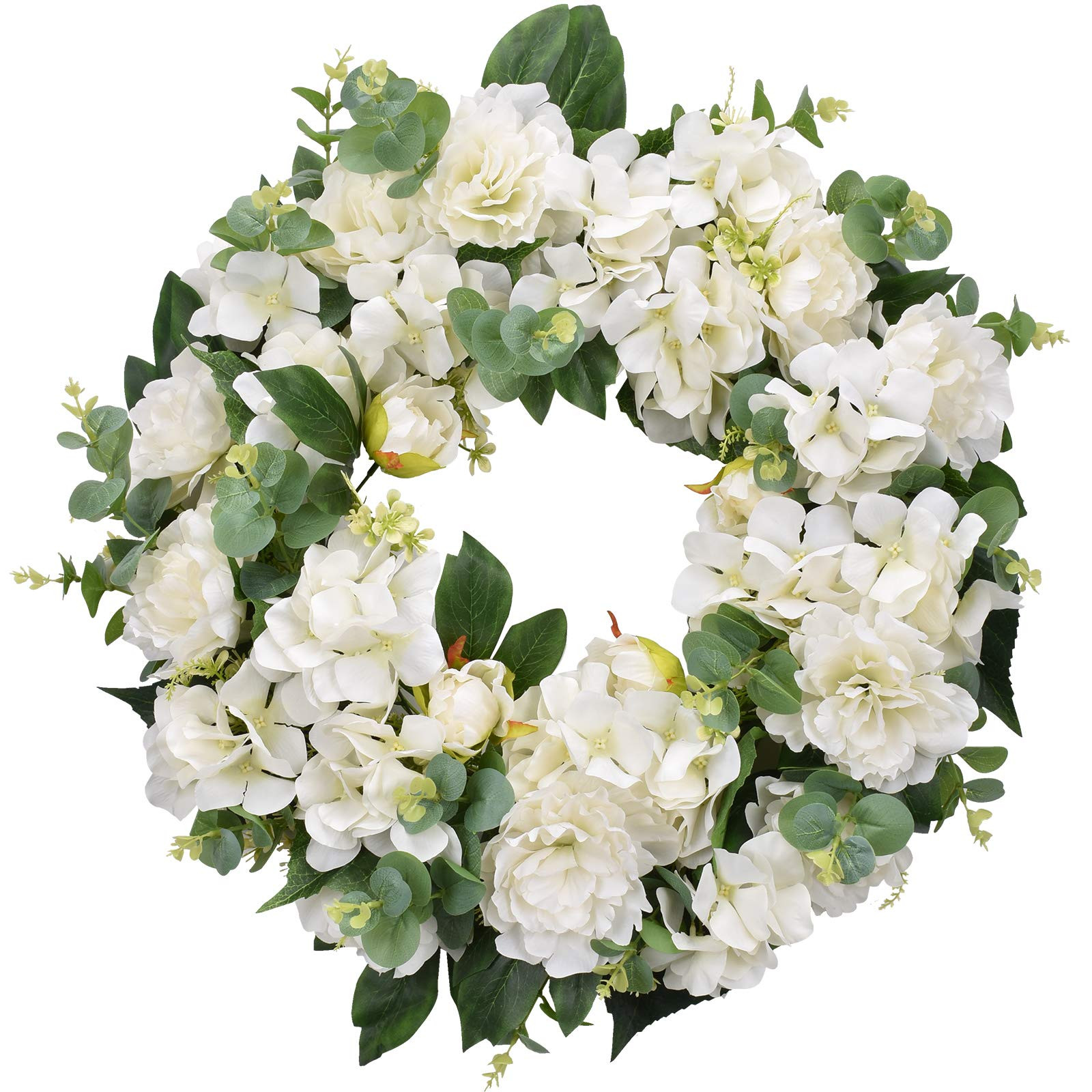 Hydrangeas Spring Wreath for Front Door 22-24 Inch, Greenery Summer Door Wreaths with White Peony... | Amazon (US)