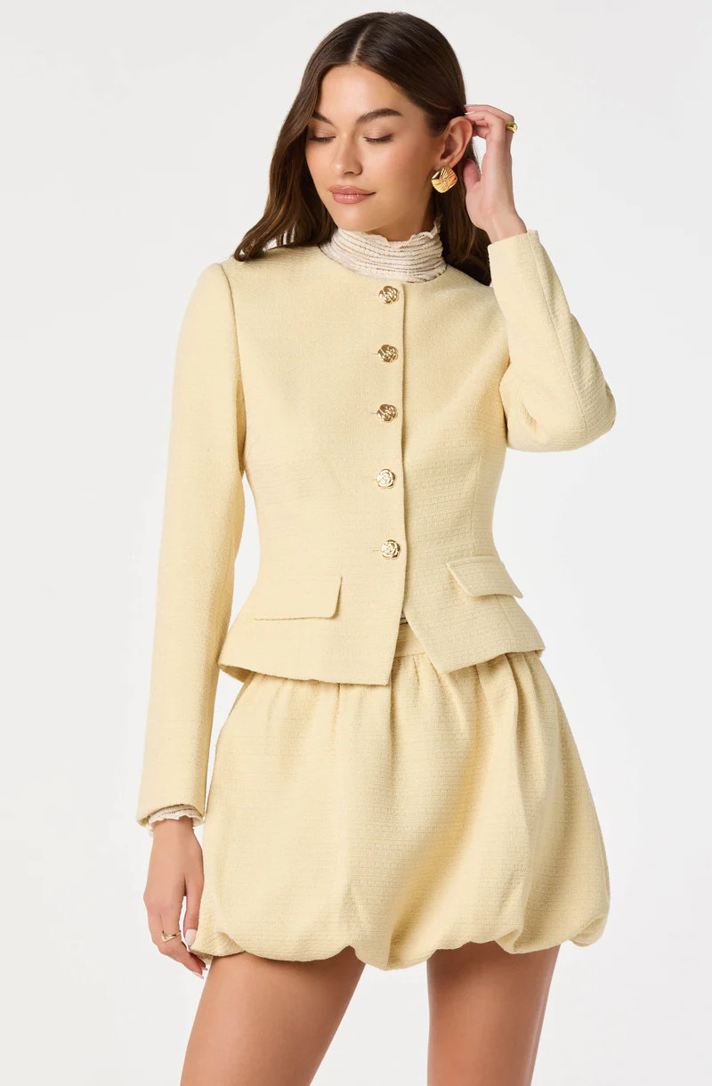 Tweed Tailored Blazer Jacket - Yellow / XS | ASTR The Label (US)