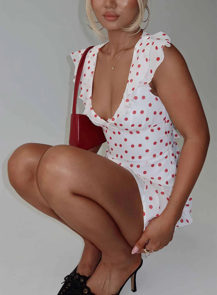 I Guess So Mini Dress White / Burgundy Petite | Princess Polly US