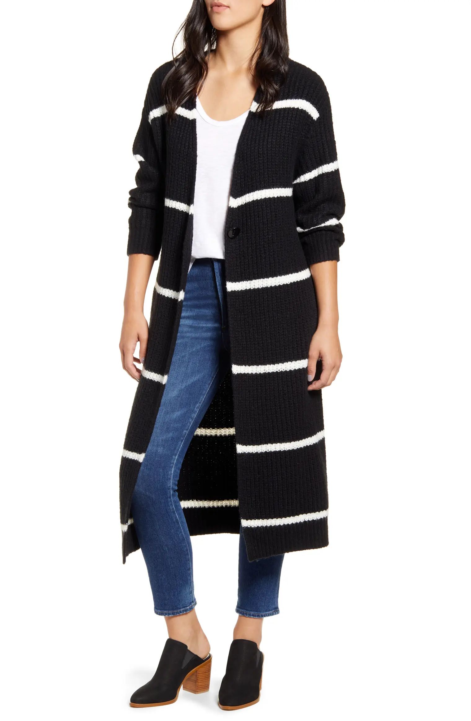 Stripe Oversize Shaker Stitch Long Cardigan | Nordstrom