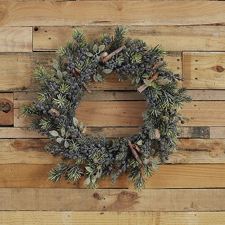 Frosted Blueberry Wreath with Faux Cedar, Holly & Pinecone Accents | Ballard Designs, Inc.