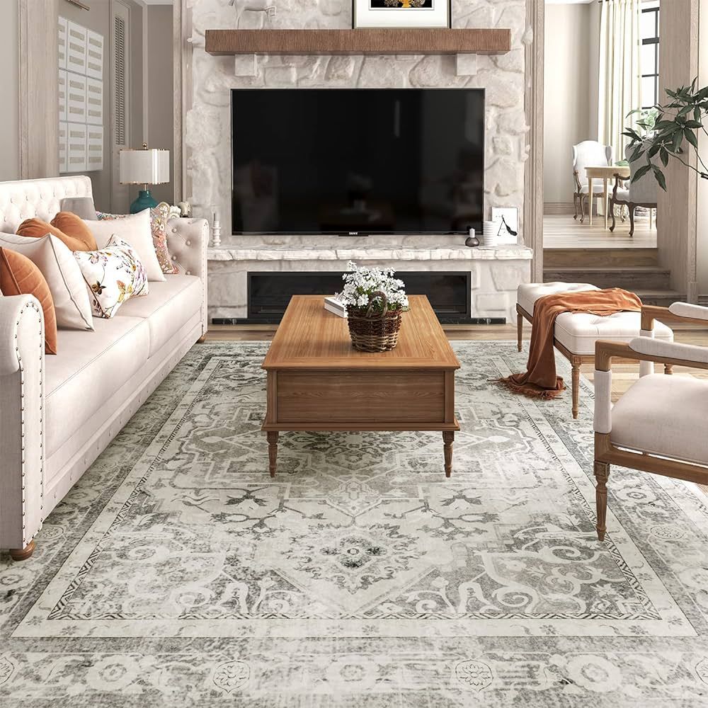 Rugs for Living Room 8x10 feet-Area Carpet-Distressed Vintage Medallion Bedroom, Dining Living Ro... | Amazon (US)