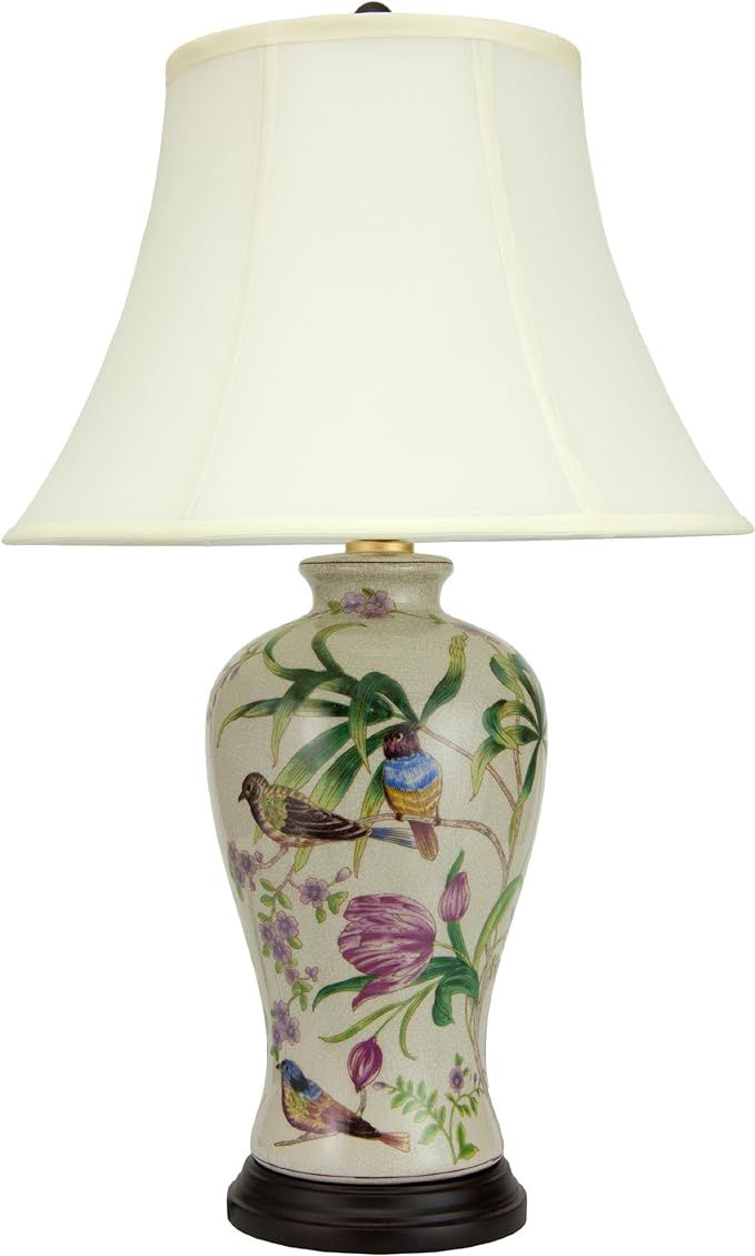 Oriental Furniture 29" Floral White Porcelain Lamp | Amazon (US)