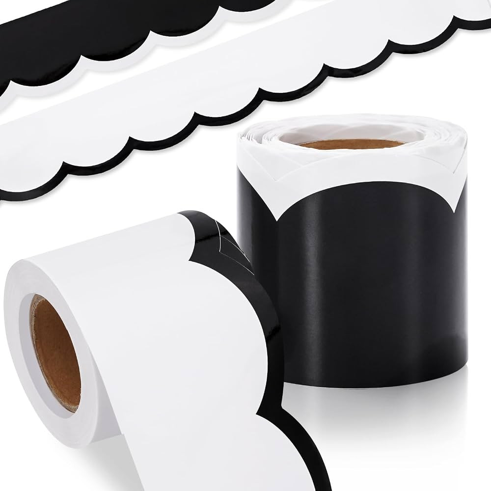 Whaline 65.6Ft Bulletin Board Borders 2 Rolls Black White Scalloped Trim Border Sticker Self-Adhe... | Amazon (US)