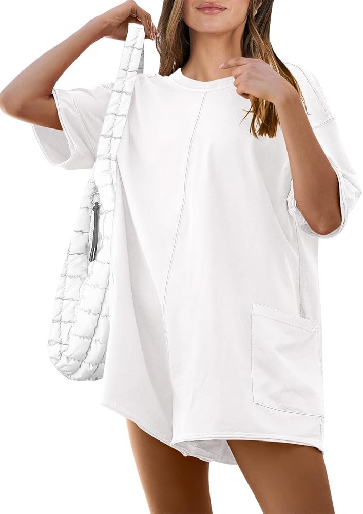 ANRABESS Women Summer Oversized T-Shirt Tee Rompers Casual Short Sleeve Overall Athletic Workout ... | Amazon (US)