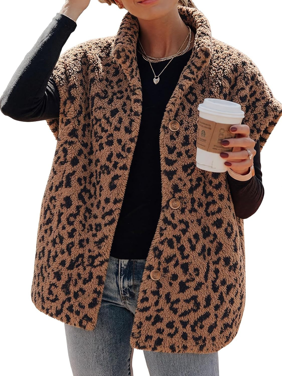 Womens Fuzzy Fleece Vest Oversized Casual Warm Sherpa Vests Jacket | Amazon (US)