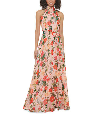 Women's Floral-Print Halter Chiffon Gown | Macys (US)