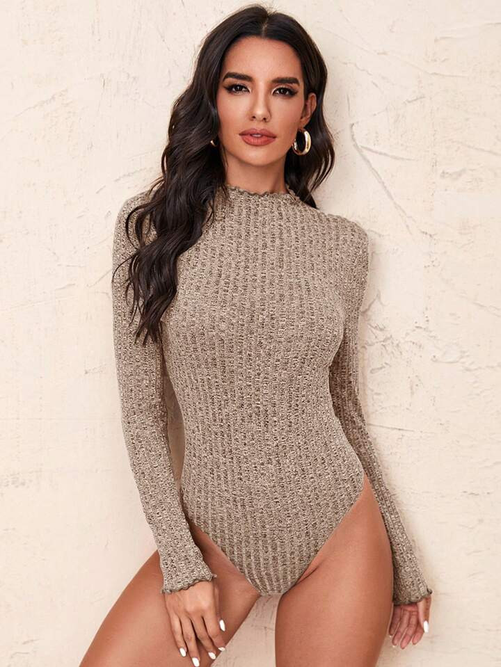 SHEIN Unity Lettuce Trim Rib-knit Bodysuit | SHEIN