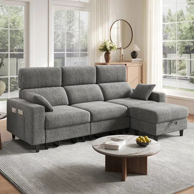 Modular 3 Seat Sectional Sofa With 33'' Extendable Seat Depth, Adjustable Headrest, Hidden Storage Ottoman, Pull Out Sleeper Sofa Couch For Living Roo | Wayfair North America