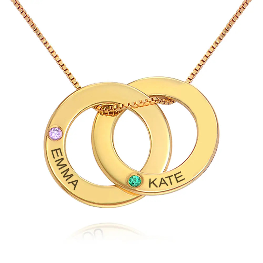 Russian Ring Necklace with 2 Rings and Birthstones in Gold Plating | Theo Grace