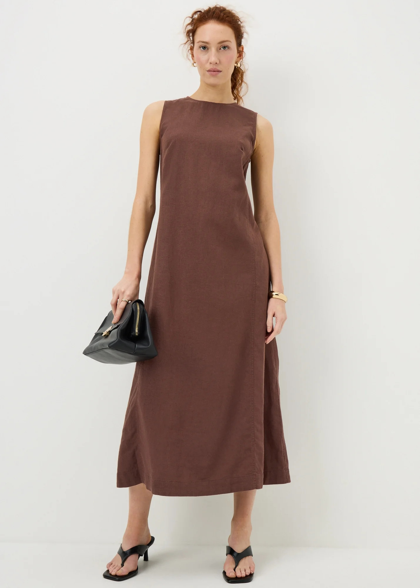 Brown Linen Rich Midi Shift Dress | Matalan (UK)