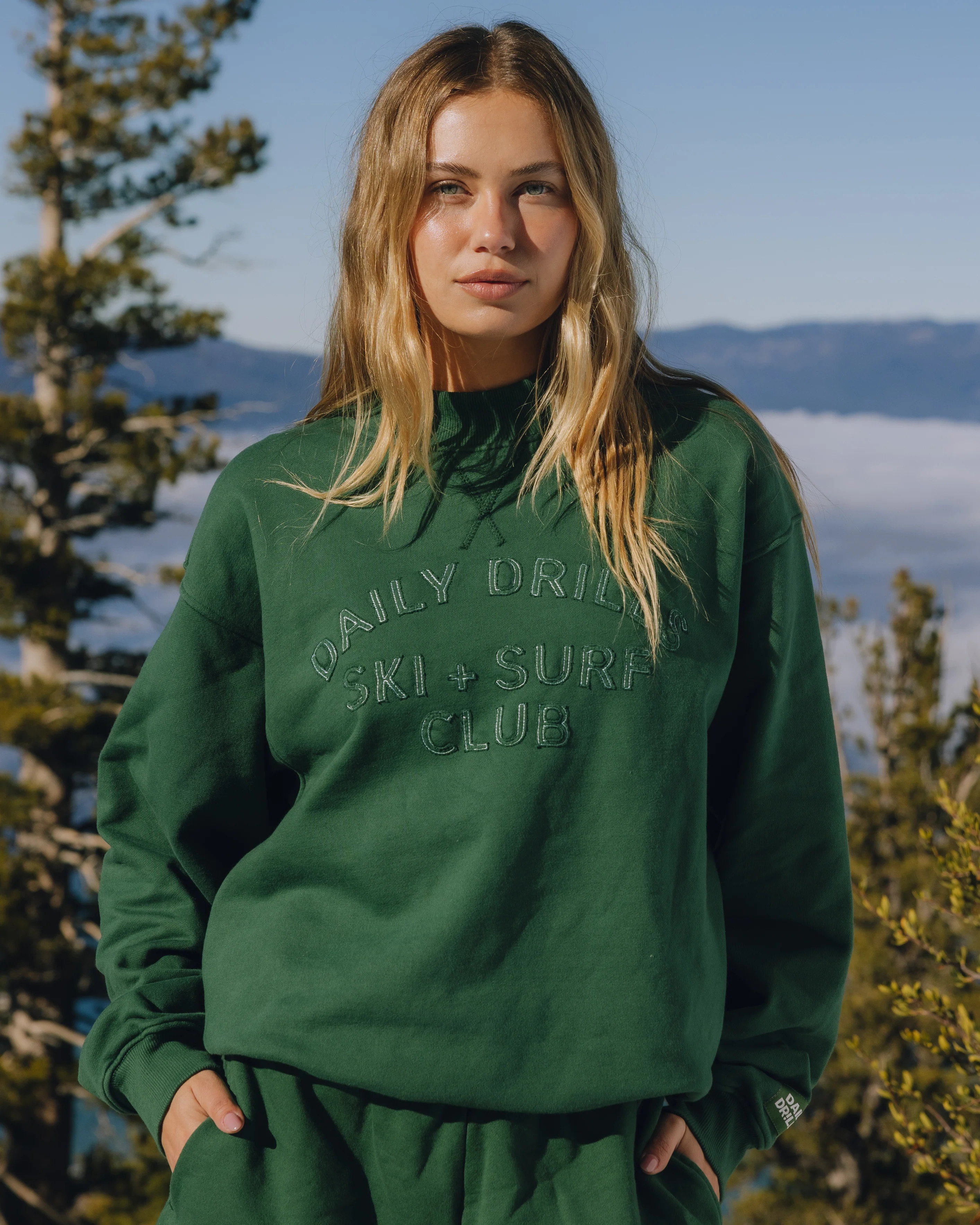 Oversized Vintage Ski + Surf Crew - Forest Green | Daily Drills LLC