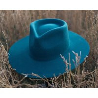 Teal Blue Wool Felt Fedora Fall Wide Brim, Bride, Cowboy Hat, Custom Burning | Etsy (US)