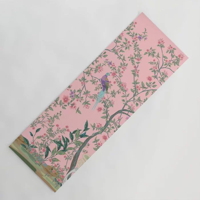 Chinoiserie Pink Fresco Floral Garden Birds Oriental Botanical Yoga Mat | Society6