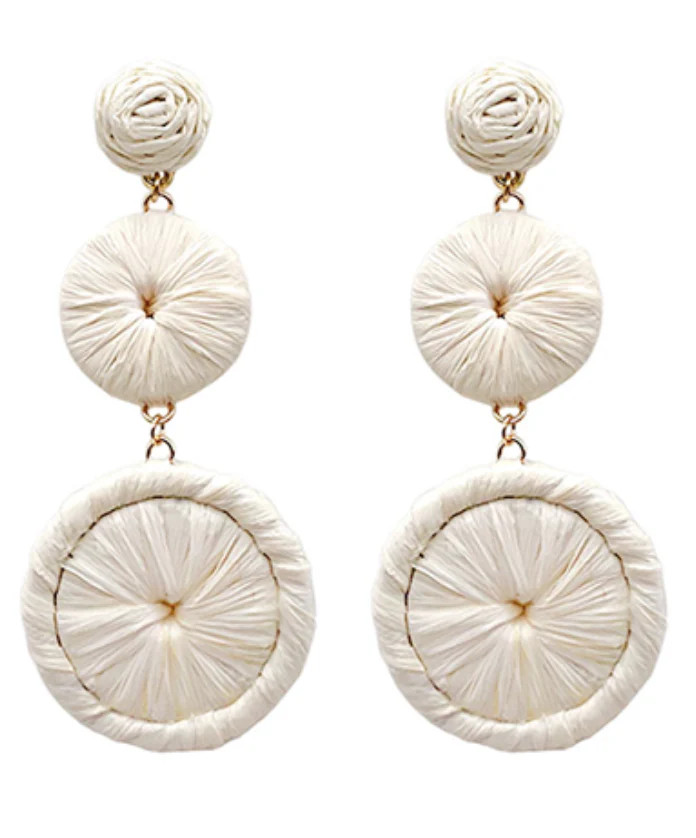 Wrapped Raffia 2 Round Drop Earrings | Shop Bijou