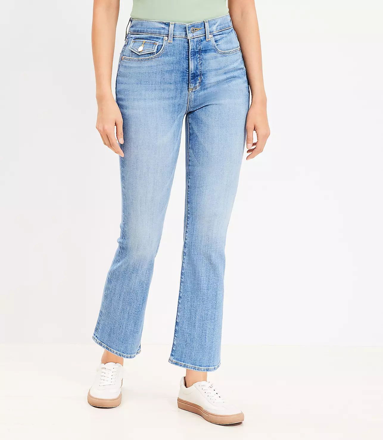 Curvy Flap Coin Pocket High Rise Kick Crop Jeans in Luxe Medium Wash | LOFT
