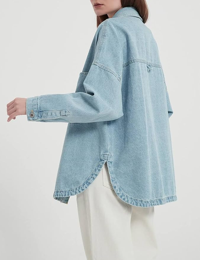 Women Denim Jacket Shacket Long Sleeve Oversize Boyfriend Jean Jacket Shirt | Amazon (US)
