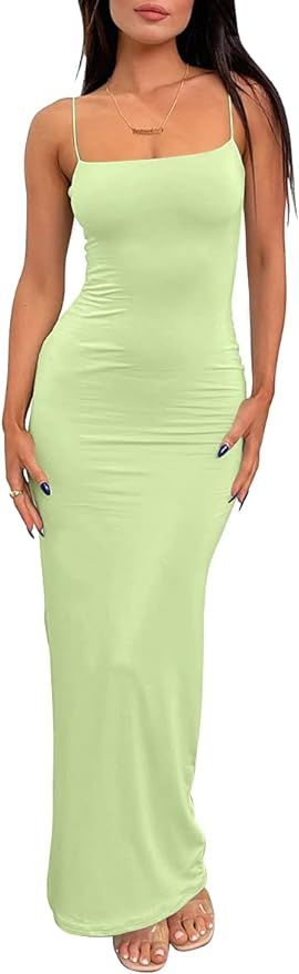 LILLUSORY Womens Summer Casual Slip Dresses Spaghetti Strap Bodycon Maxi Dress | Amazon (US)