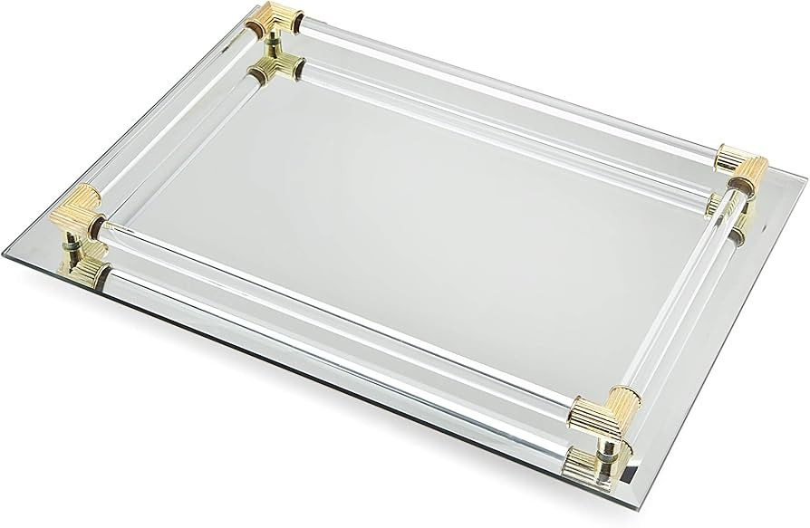 STUDIO SILVERSMITHS Mirror Tray Vanity Tray Serving Tray with Crystal Border - 9" x 14" | Amazon (US)