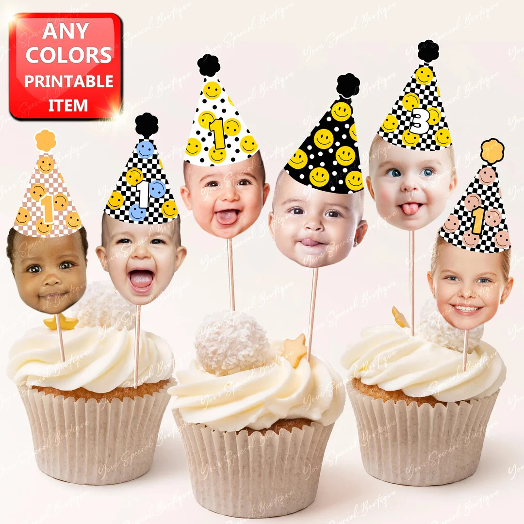 One Cool Dude Birthday, Happy Dude Face Cupcake Toppers, First Birthday 2 3, Pet Head Decorations... | Etsy (US)