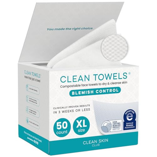 CLEAN SKIN CLUB Blemish Control Clean Towels® XL, Extra Exfoliation for Oily Skin, Disposable, Single-Use Face Towelette Dry Wipe - 1 Pack (50 Count) | Amazon (US)
