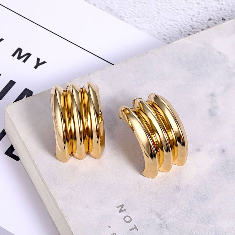 Women Silver Earrings, Multilayer Earrings Women'S Earrings Gold Metal Stud Earrings For Wonmen M... | Amazon (US)