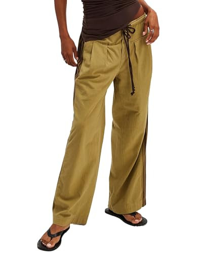 Side Striped Pants Women Drawstring Wide Leg Pants High Waisted Loose Slouchy Palazzo Sweatpants Brown | Amazon (US)