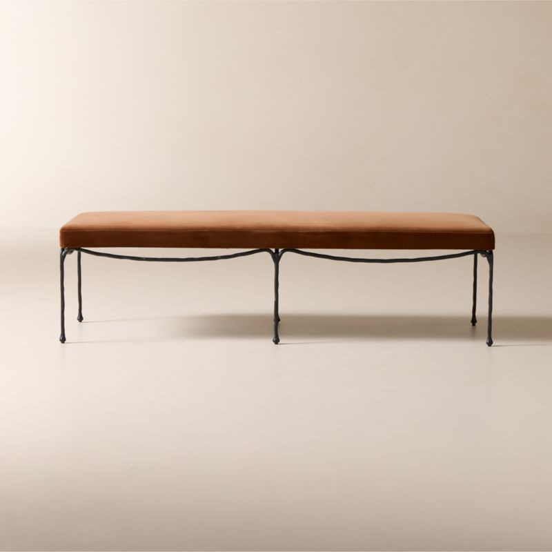 Journey 60" Terracotta Red Velvet Bench + Reviews | CB2 | CB2