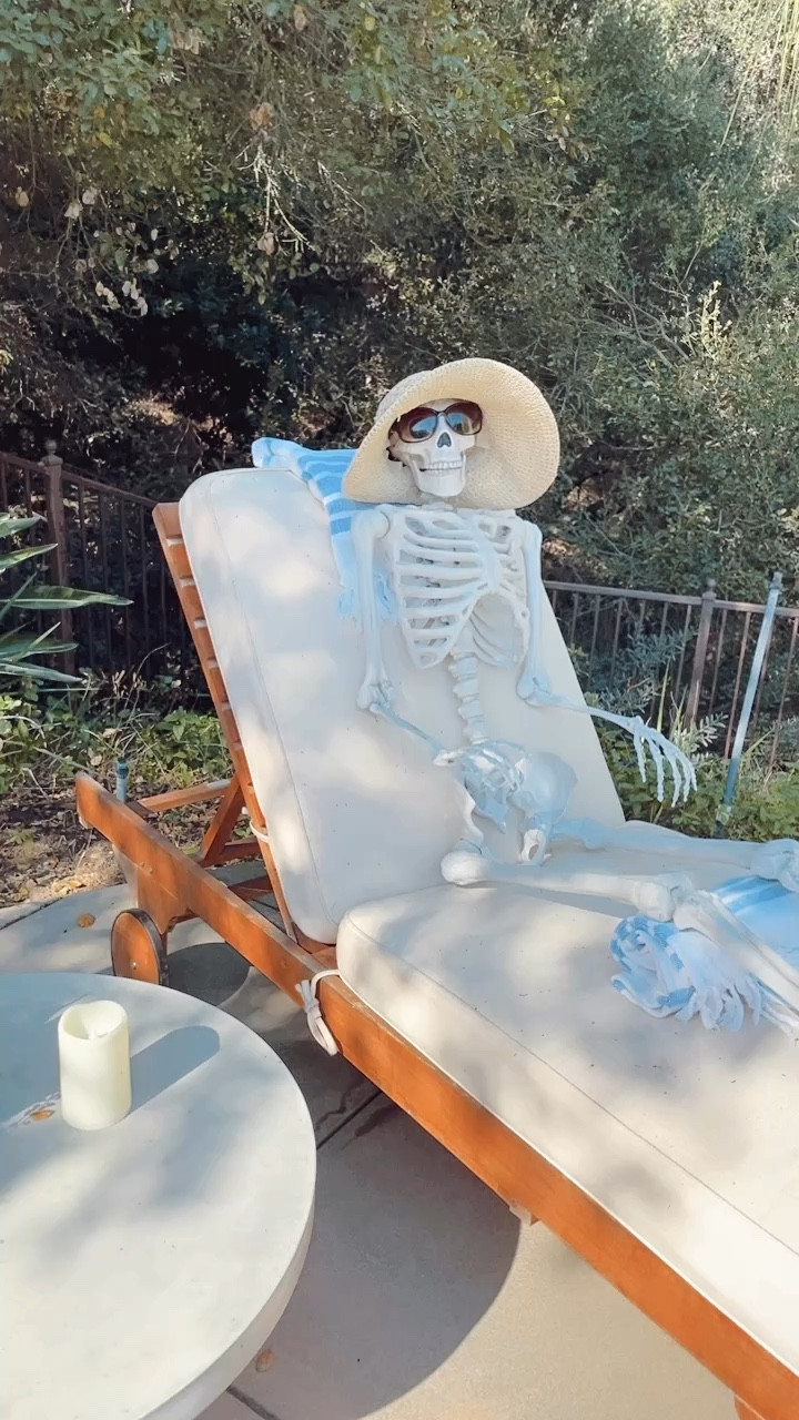 Our skeleton, who we call Sleepy LaBone, has been enjoying his stay very much so far! 😂💀

#halloweendecor 

#LTKHalloween #LTKVideo #LTKHome