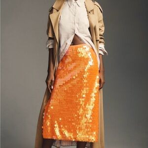 Anthropologie Orange Paillette Sequin Midi Skirt | Poshmark