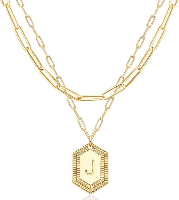 MEVECCO Dainty Gold Initial Necklace for Women 18K Gold Plated Layered Paperclip Link Chain Neckl... | Amazon (US)