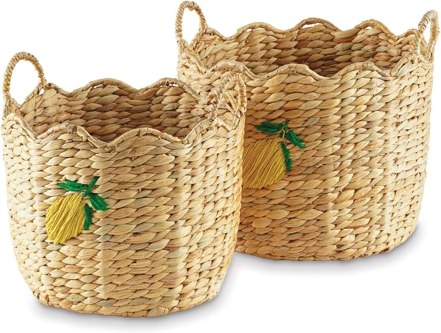 Greenatural Water Hyacinth Storage Baskets Set of 2, Handwoven Round Organizers with Wavy Edge an... | Amazon (US)