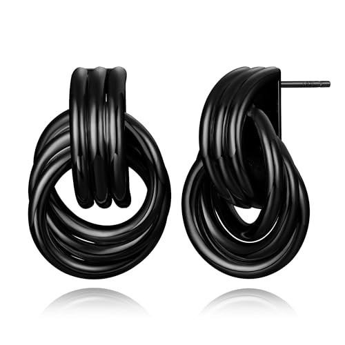 FSLEAD Black Earrings for Women Trendy Black Knot Earrings Statement Chunky Geometric Drop Door Knock Shape Dangle Earring Knot Dangle Chunky Earring Jewelry | Amazon (US)