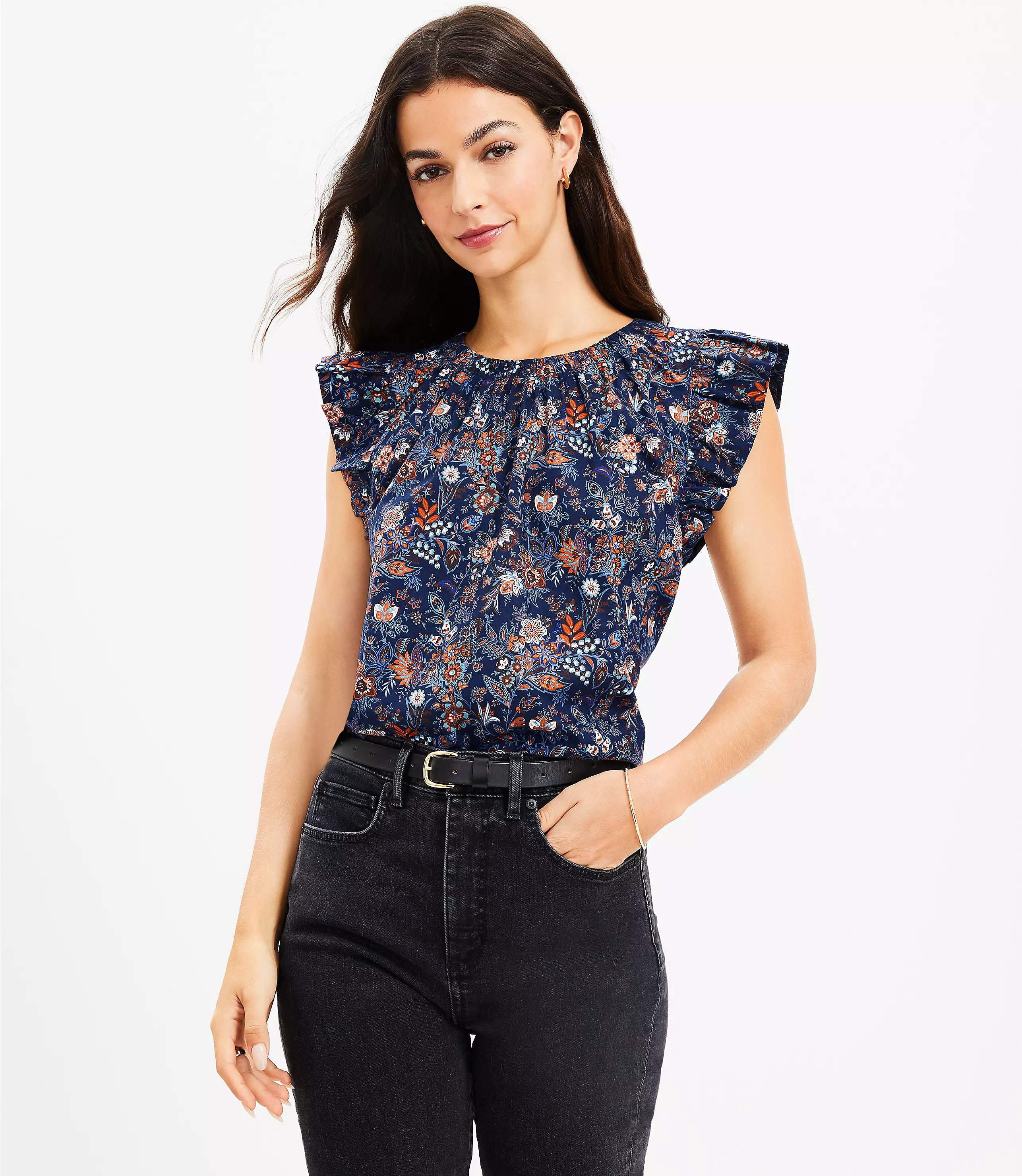 Shimmer Garden Flutter Sleeve Top | LOFT