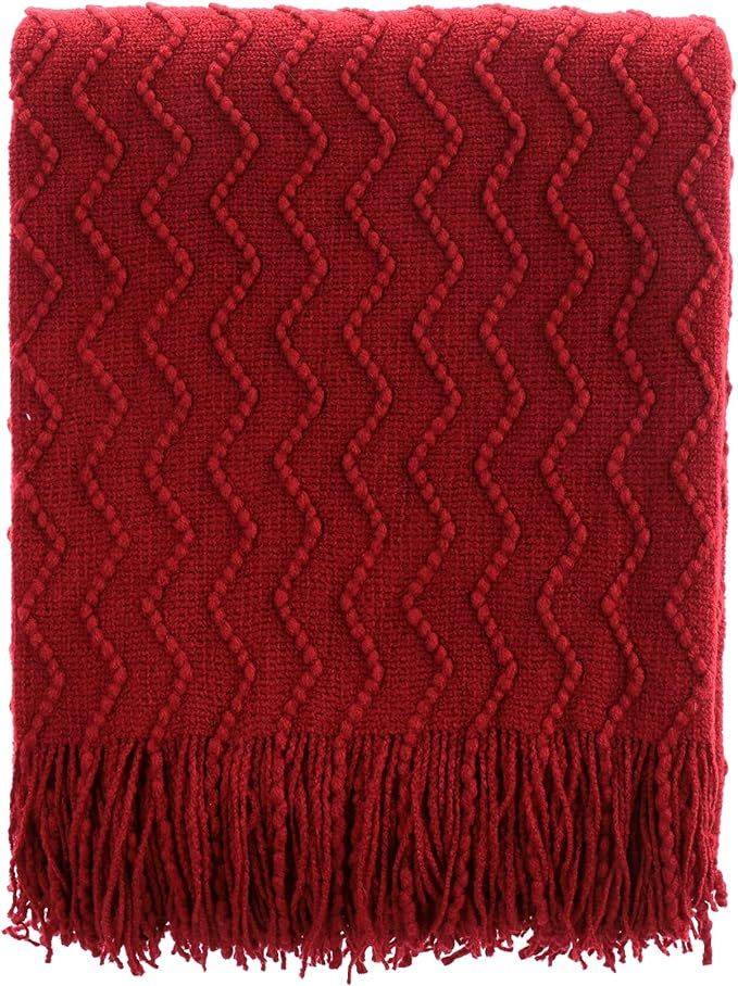 BATTILO HOME Christmas Red Throw Blanket for Couch, Textured Soft Burgundy Throw Blankets, Decora... | Amazon (US)