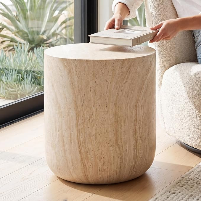 HNY Oxide Round Pedestal Side Table, Magnesium Oxide Solid | Wabi-Sabi Accent Stone Pedestal Stoo... | Amazon (US)