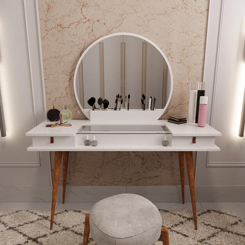 Penteadeira Diana Com 2 Gavetas Porta de Vidro e Nichos Branco | Amazon (BR)