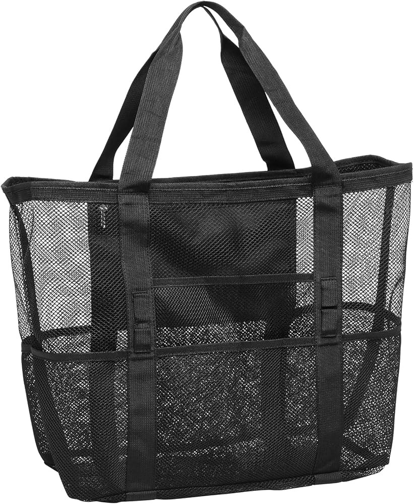 Beach Bag, F-color Mesh Beach Bag Oversized Beach Tote 9 Pockets Beach Toy Bag | Amazon (US)